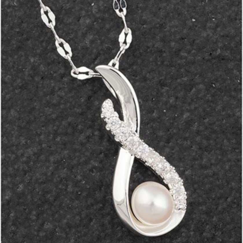 Equilibrium Silver Plated Necklace - Eternity Freshwater Pearl