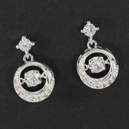Equilibrium Silver Plated Earrings - Moving Crystal In Circle