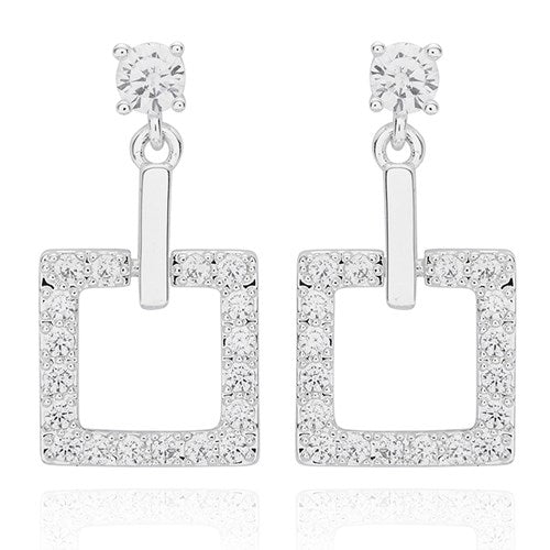Equilibrium Silver Plated Earrings - Geometric Sparkle Square