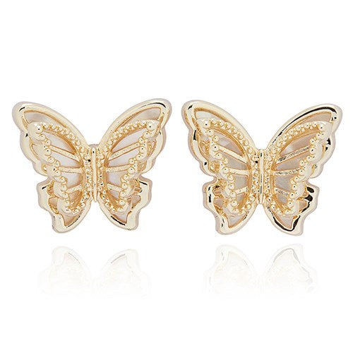 Equilibrium Gold Plated Earrings - Filigree Mother Of Pearl Butterfly