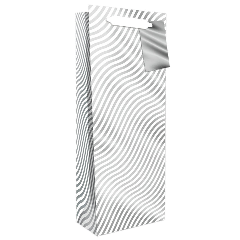 Hallmark Gift Bottle Bag 33 x 13.5cm - Silver Waves