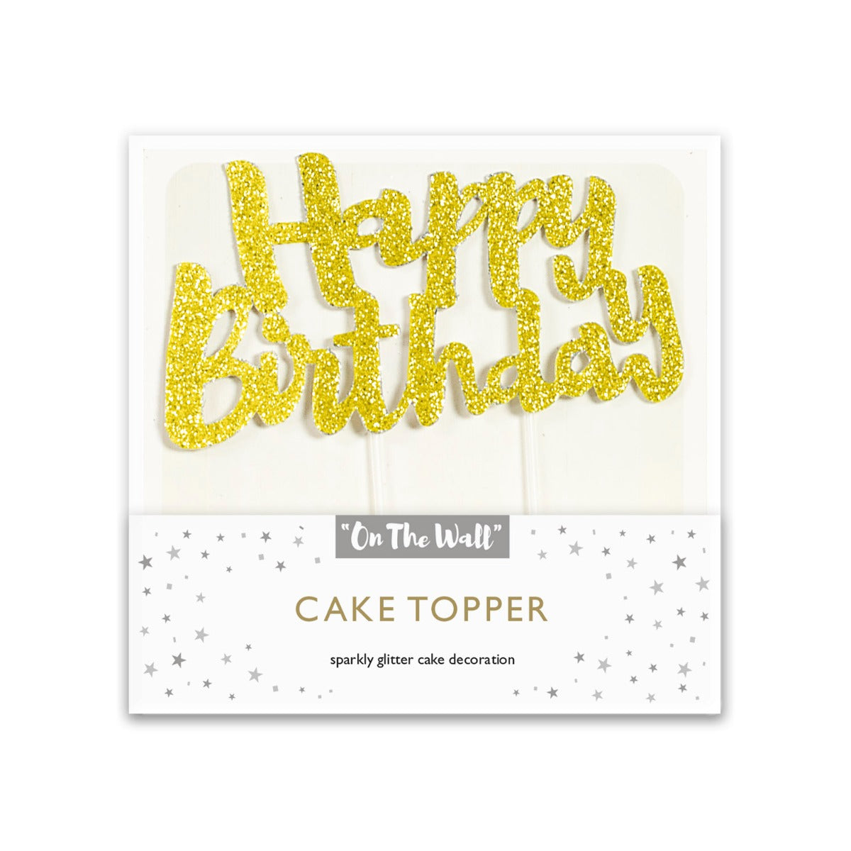 Sparkly Glitter Cake Topper - Happy Birthday - Gold