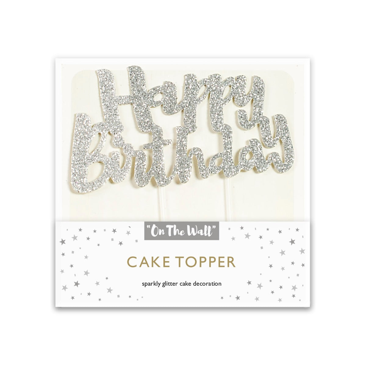 Sparkly Glitter Cake Topper - Happy Birthday - Silver