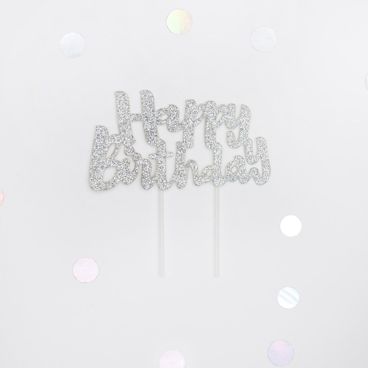 Sparkly Glitter Cake Topper - Happy Birthday - Silver