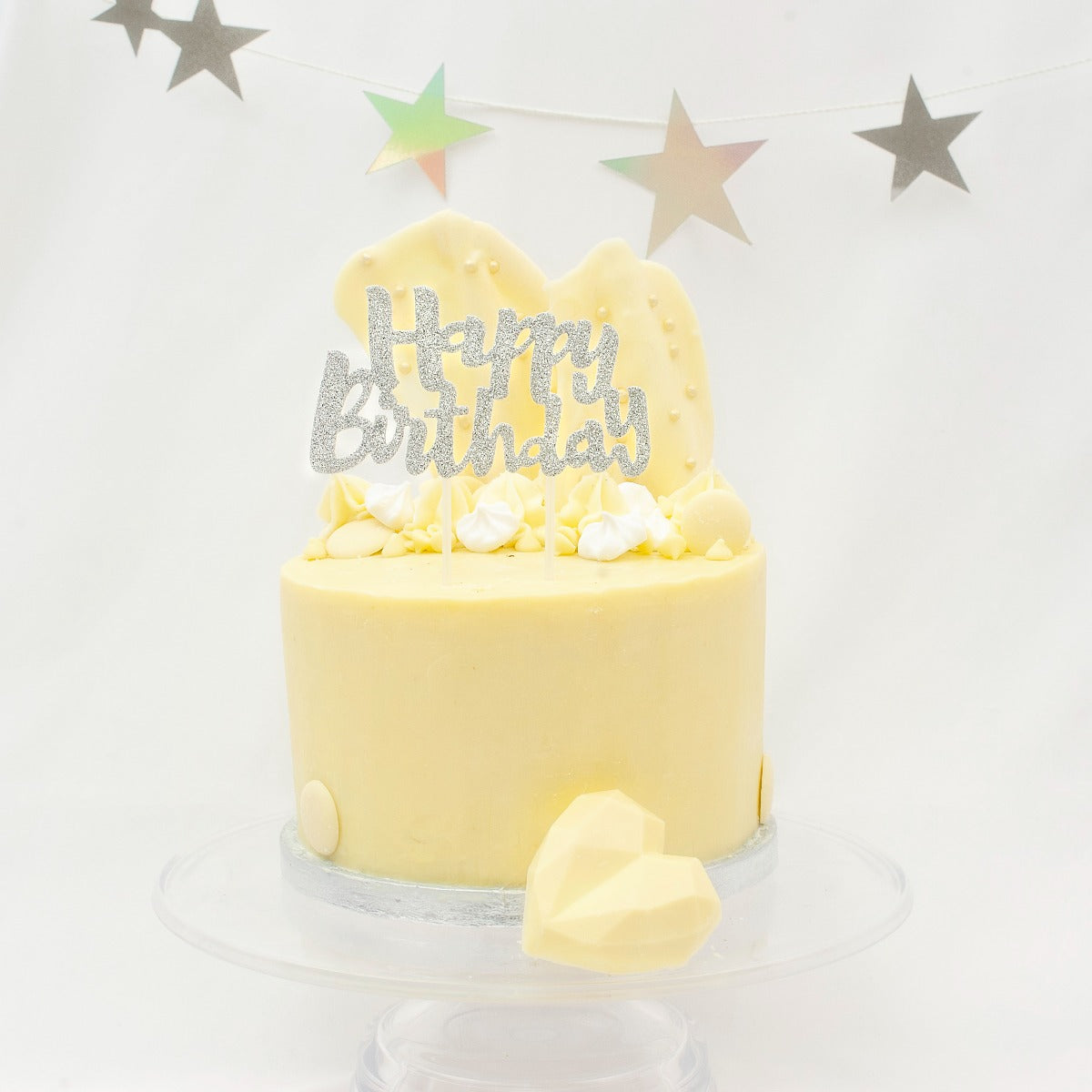 Sparkly Glitter Cake Topper - Happy Birthday - Silver