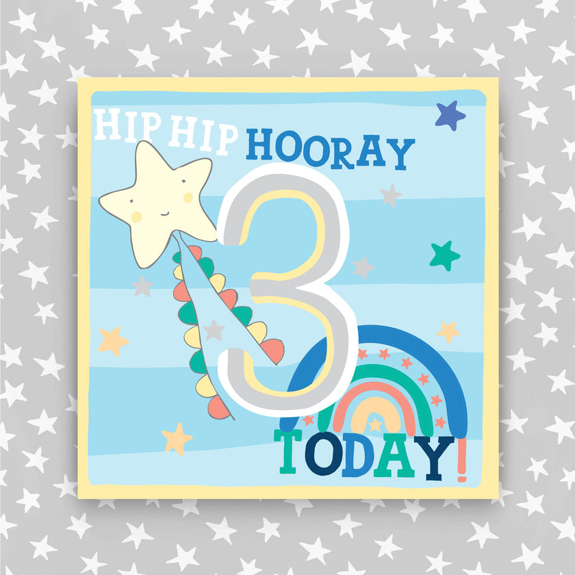 Molly Mae Hip Hip Hooray 3 Today - Greeting Card Blue