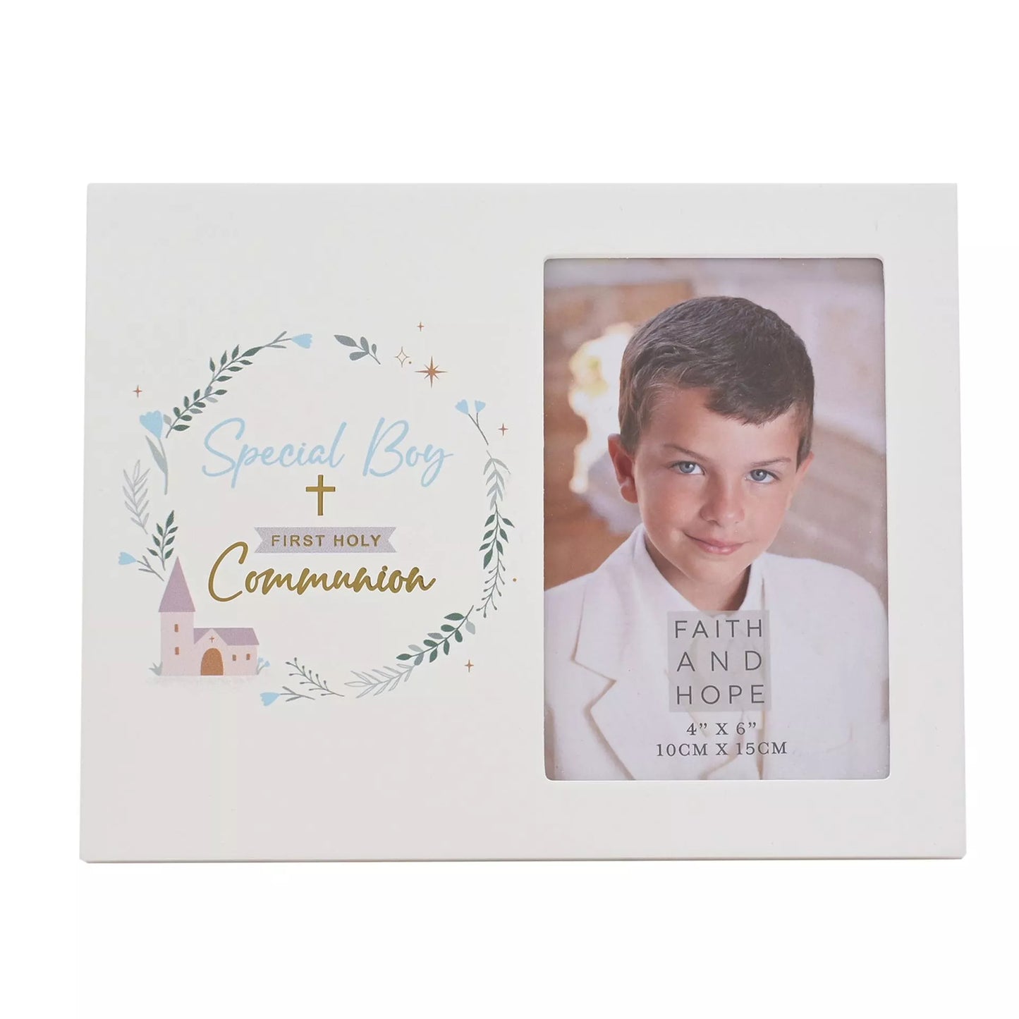 Faith & Hope Wreath Frame 15 x 10cm - First Communion Boy