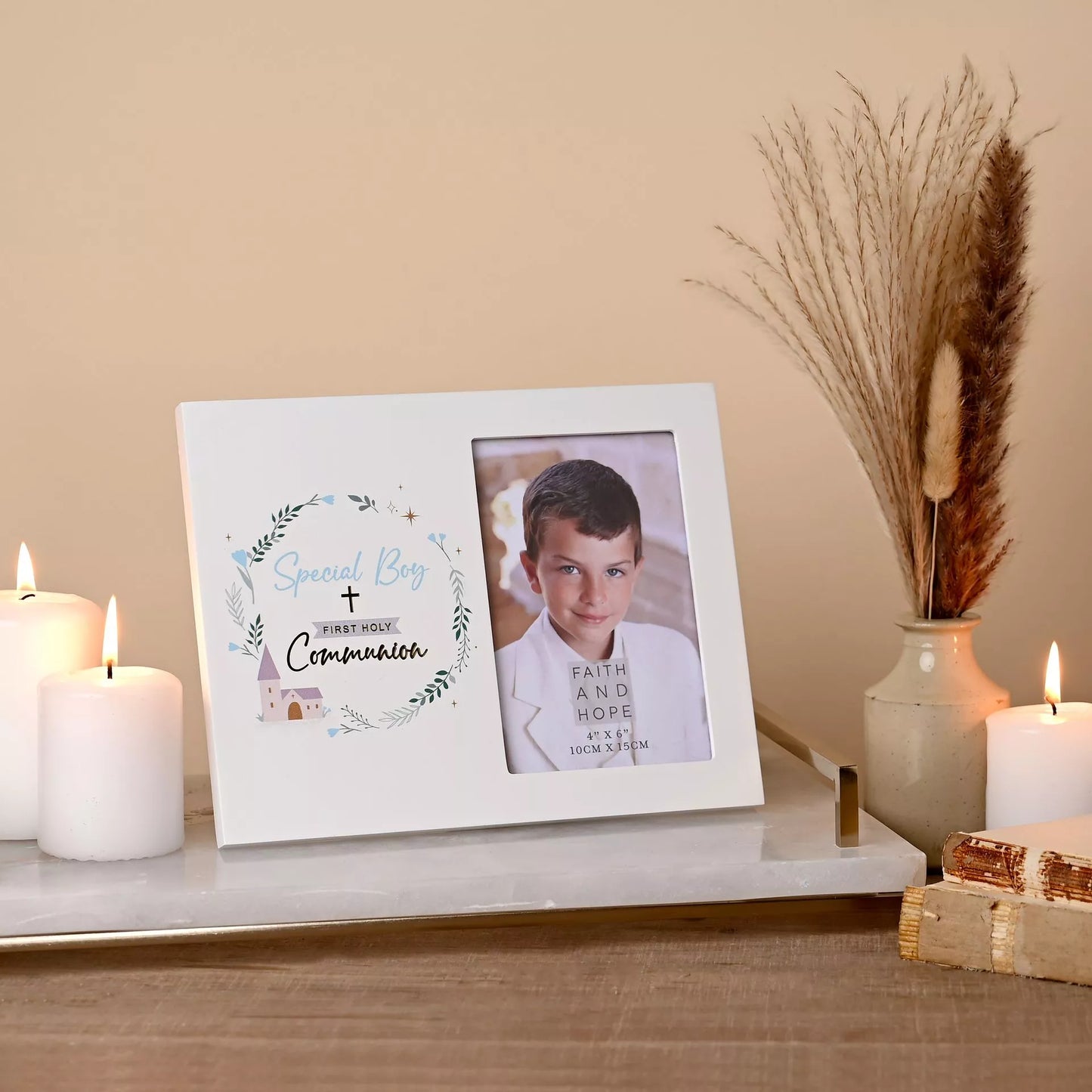 Faith & Hope Wreath Frame 15 x 10cm - First Communion Boy