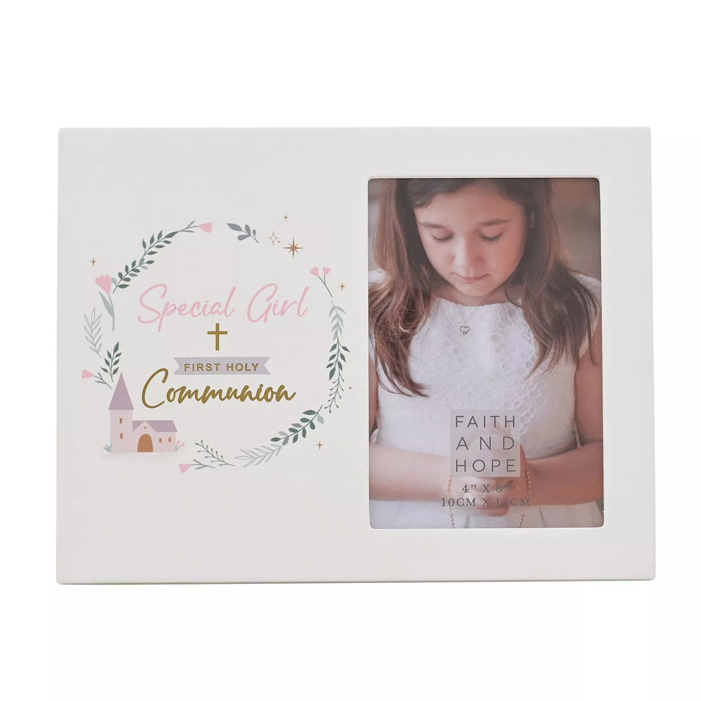 Faith & Hope Wreath Frame 15 x 10cm - First Communion Girl