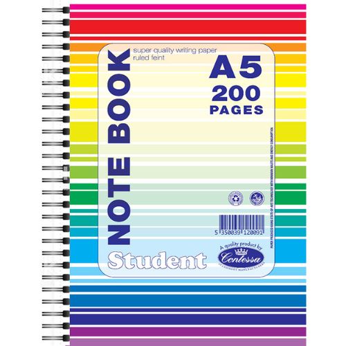 A5 Contessa Student Ruled Spiral Notebook 200pgs