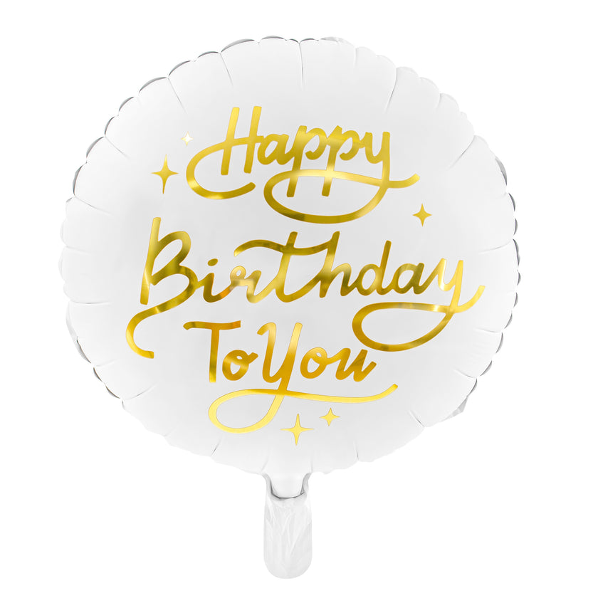 Party Deco Helium Foil Balloon 35cm - Happy Birthday Gold/White
