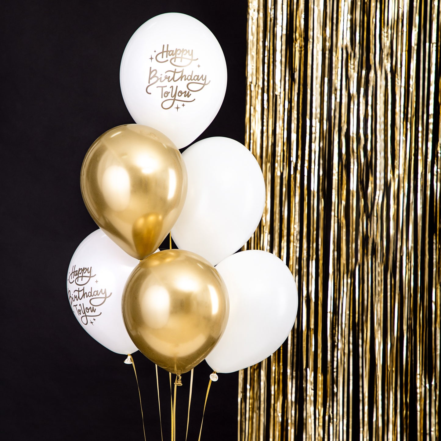 Party Deco Helium Party Balloons 30cm A Set Of 6pcs - Happy Birthday To You Gold/White