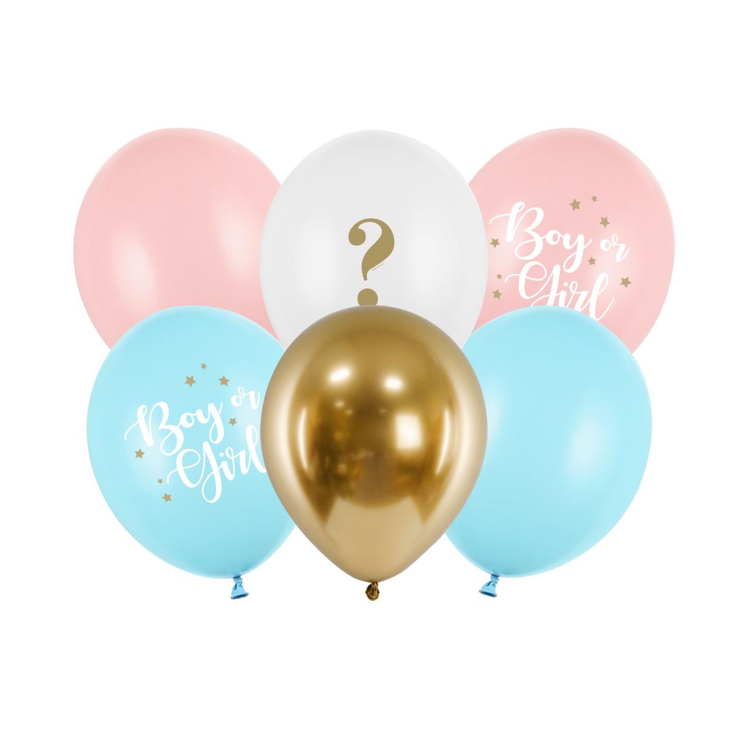 Party Deco Helium Party Balloons 30cm A Set Of 6pcs - Bow Or Girl?