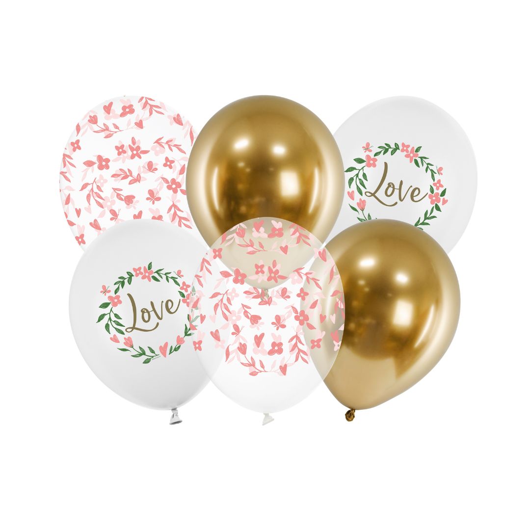 Party Deco Helium Party Balloons 30cm A Set Of 6pcs - Love