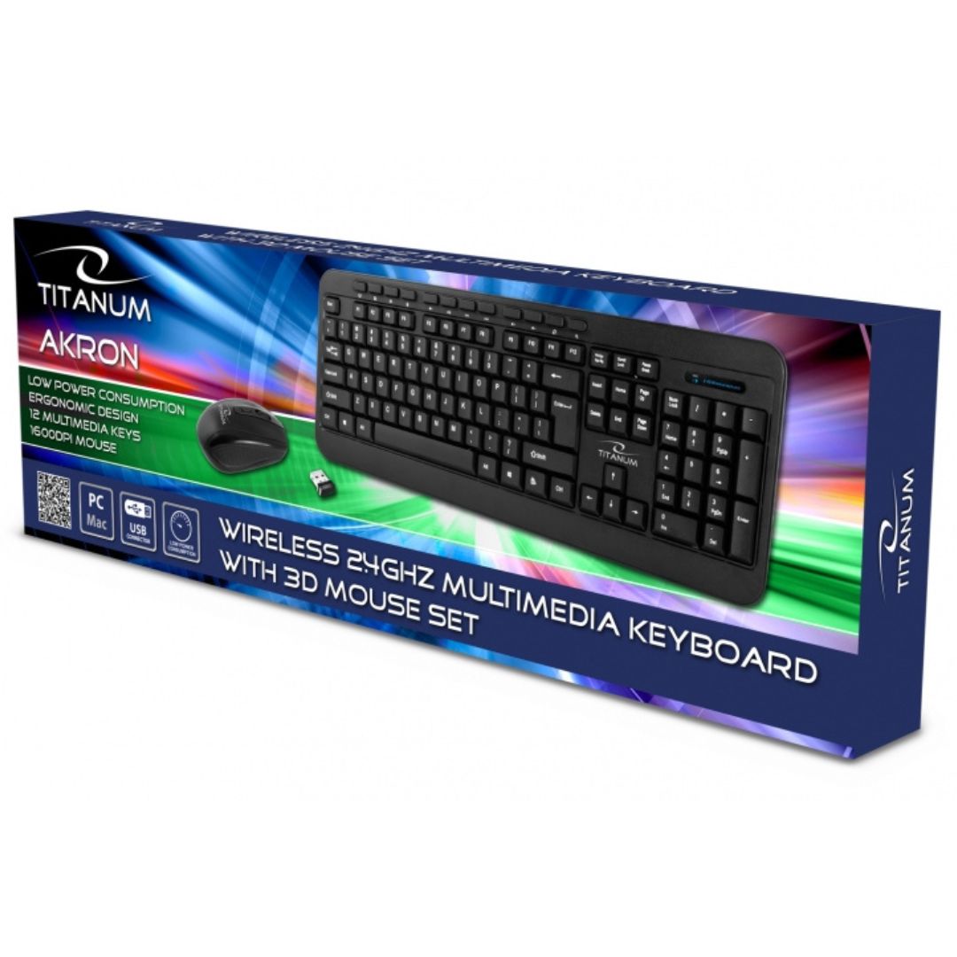 Titanum Akron Wireless 2.4Ghz Multimedia Keyboard With 4D Mouse Set