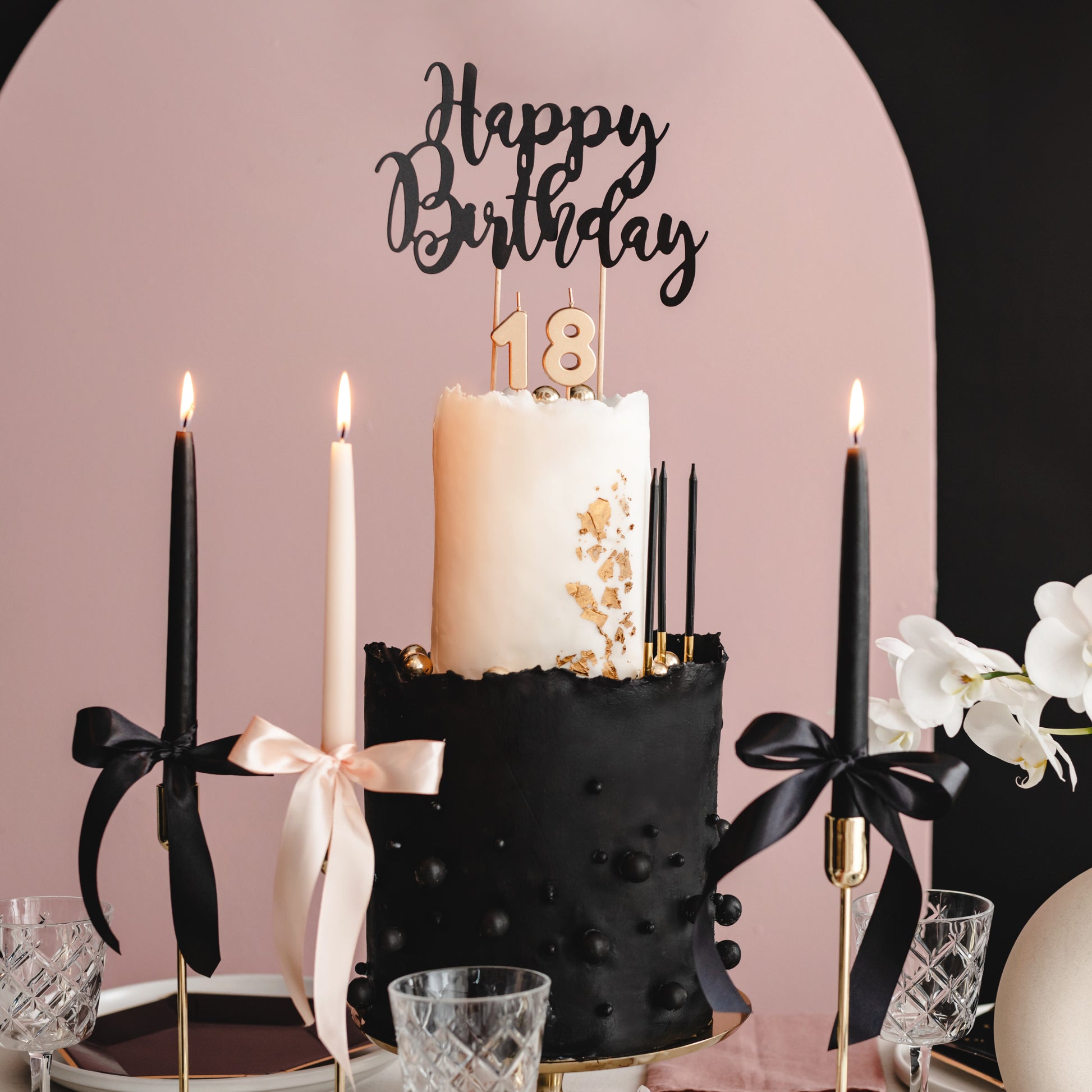 Party Deco Cake Topper 22.5cm - Happy Birthday Black