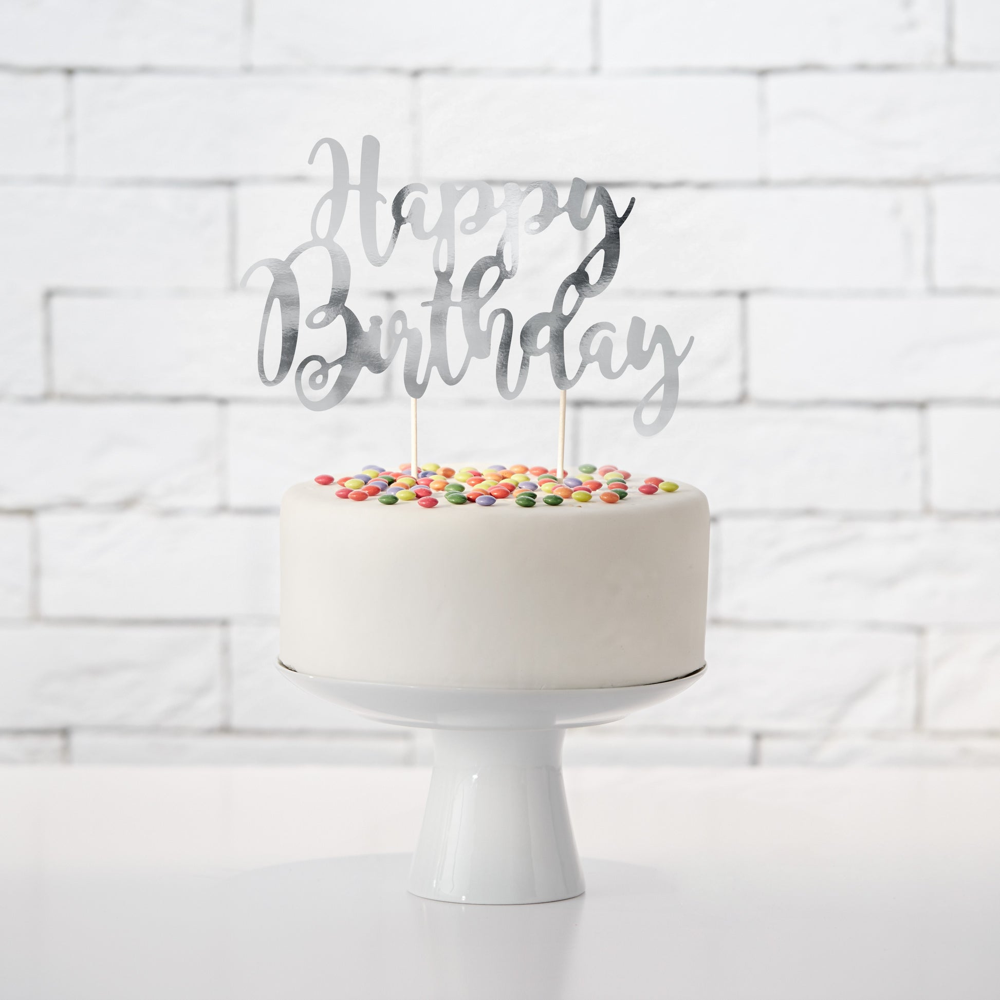Party Deco Cake Topper 22.5cm - Happy Birthday Silver