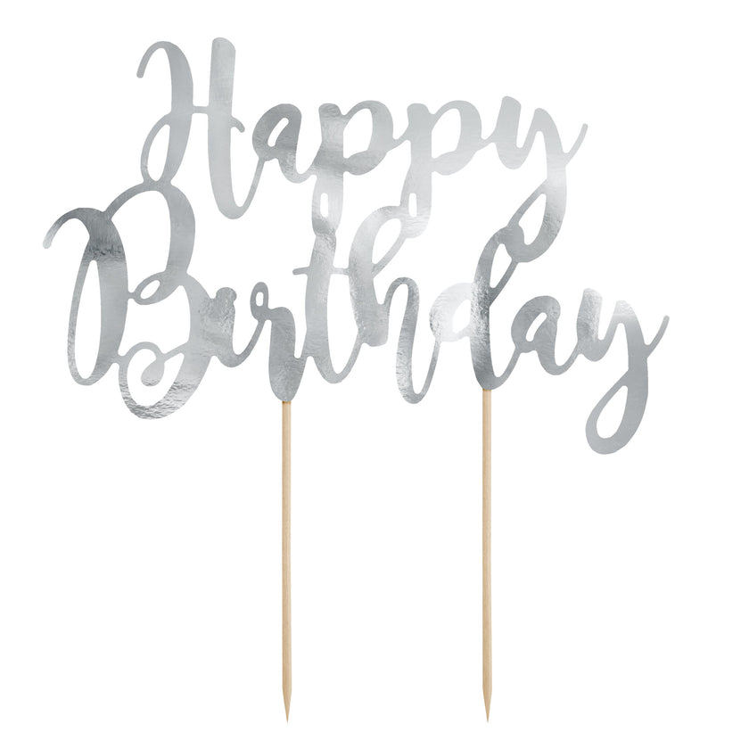 Party Deco Cake Topper 22.5cm - Happy Birthday Silver