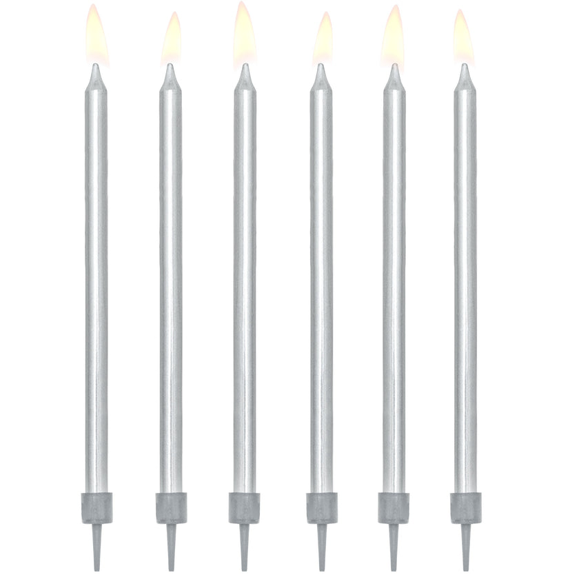 Party Deco Candles 12.5cm A Pack Of 12pcs - Silver
