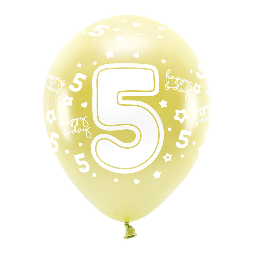 Helium Eco Latex Number Balloon A Set Of 6pcs 33cm - Metalic Light Gold 5