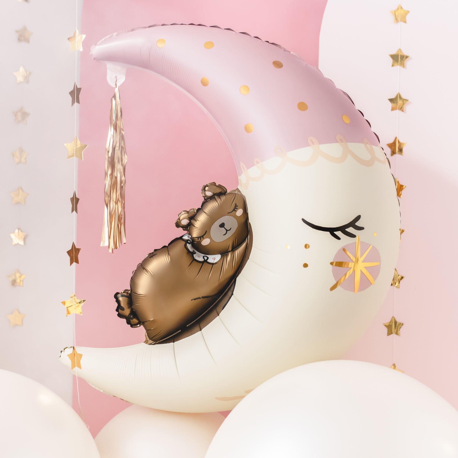 Party Deco Helium Foil Balloon 71 x 86cm - Teddy Bear On The Moon Pink