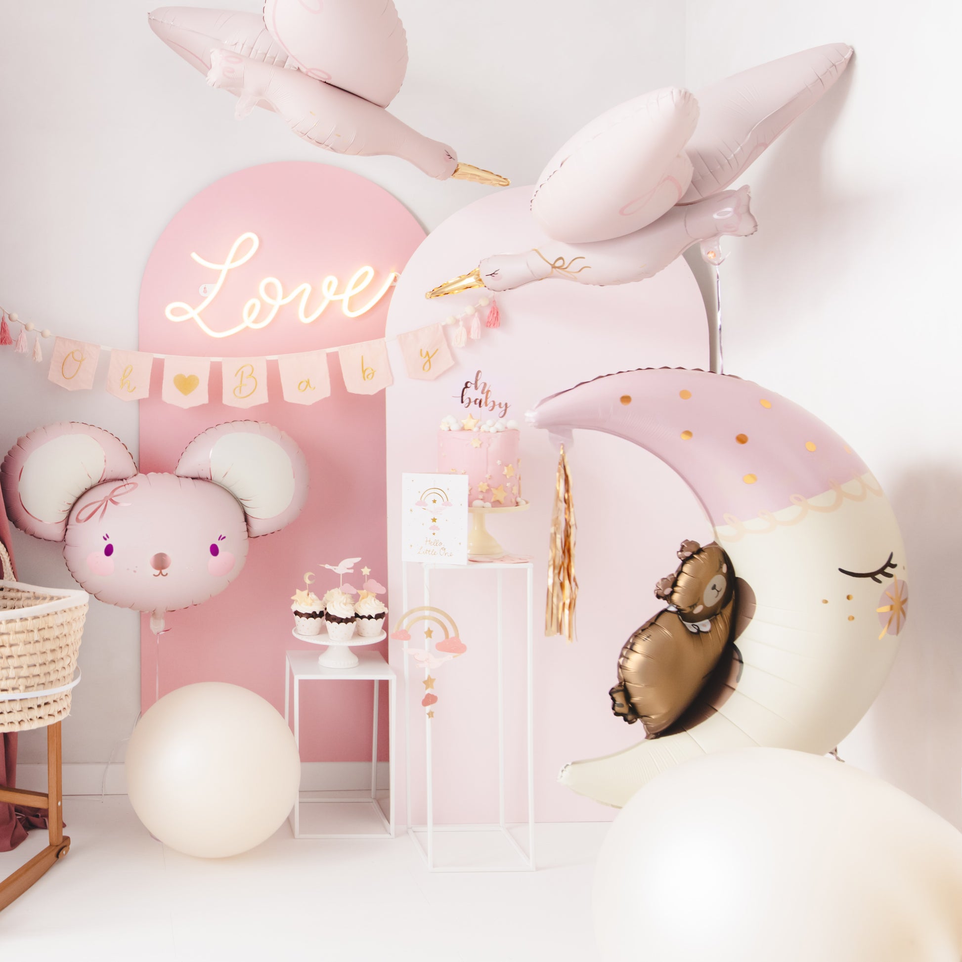 Party Deco Helium Foil Balloon 71 x 86cm - Teddy Bear On The Moon Pink