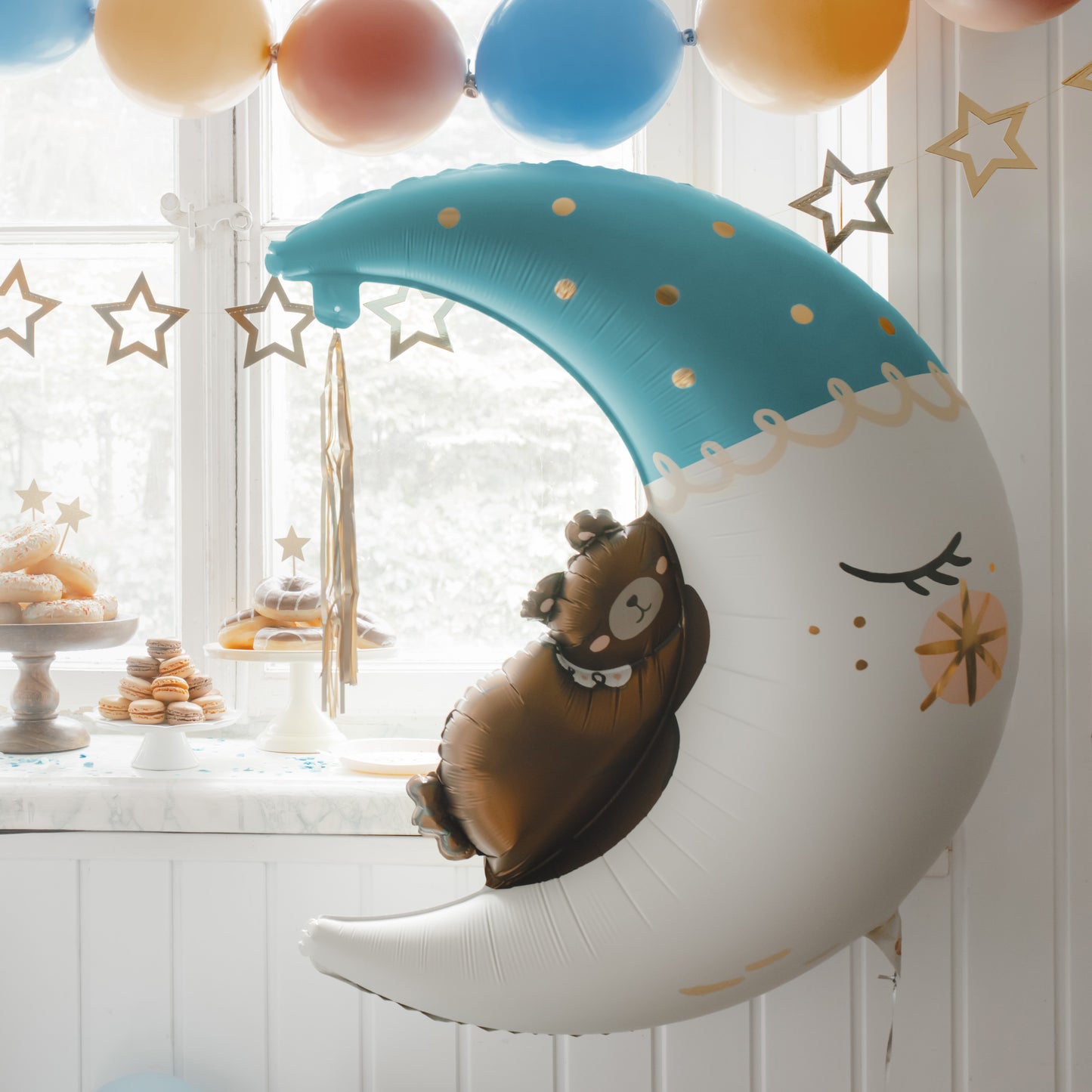 Party Deco Helium Foil Balloon 71 x 86cm - Teddy Bear On The Moon Blue
