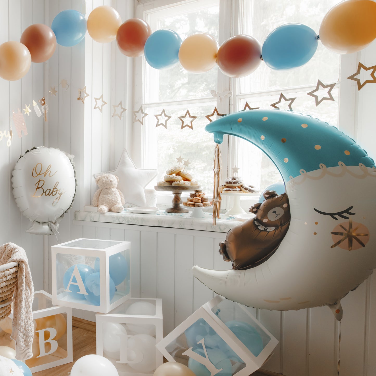 Party Deco Helium Foil Balloon 71 x 86cm - Teddy Bear On The Moon Blue