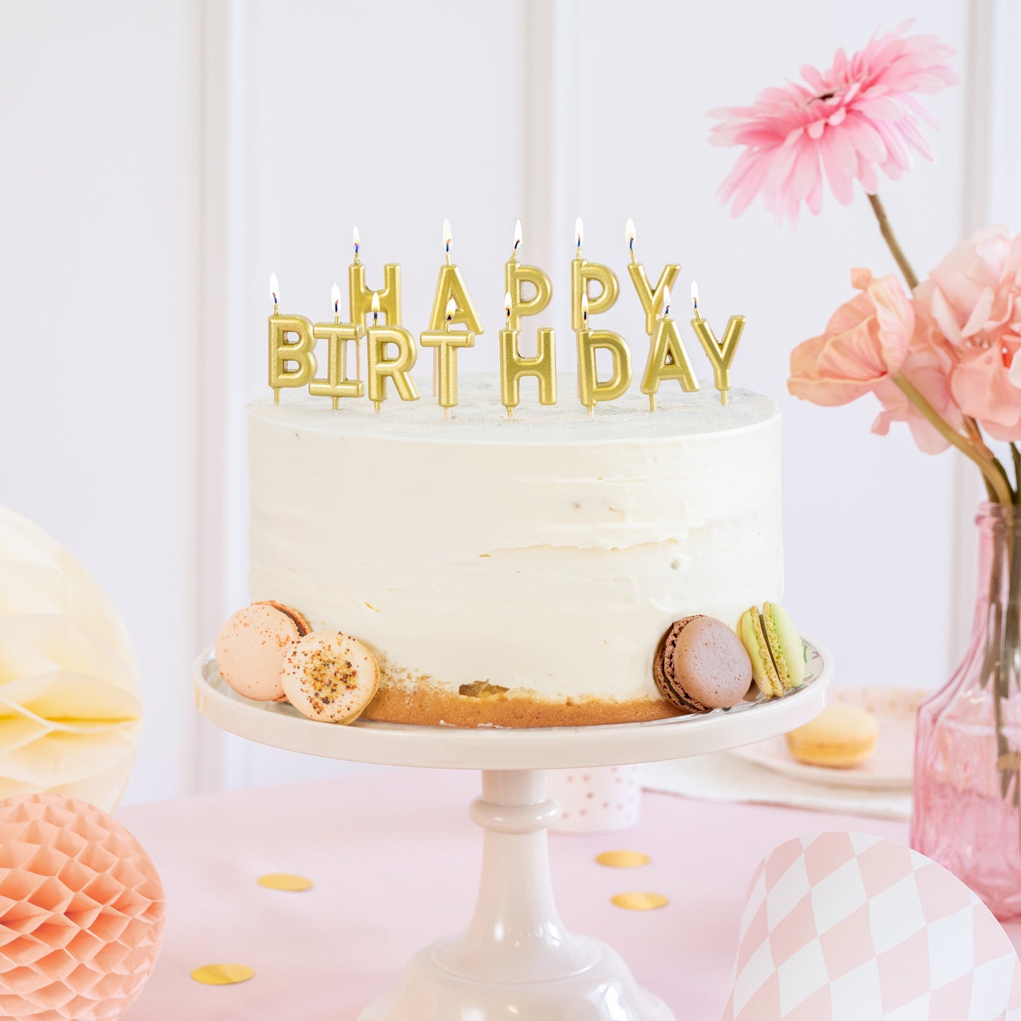 Party Deco Candles 7cm A Pack Of 13pcs - Happy Birthday Gold