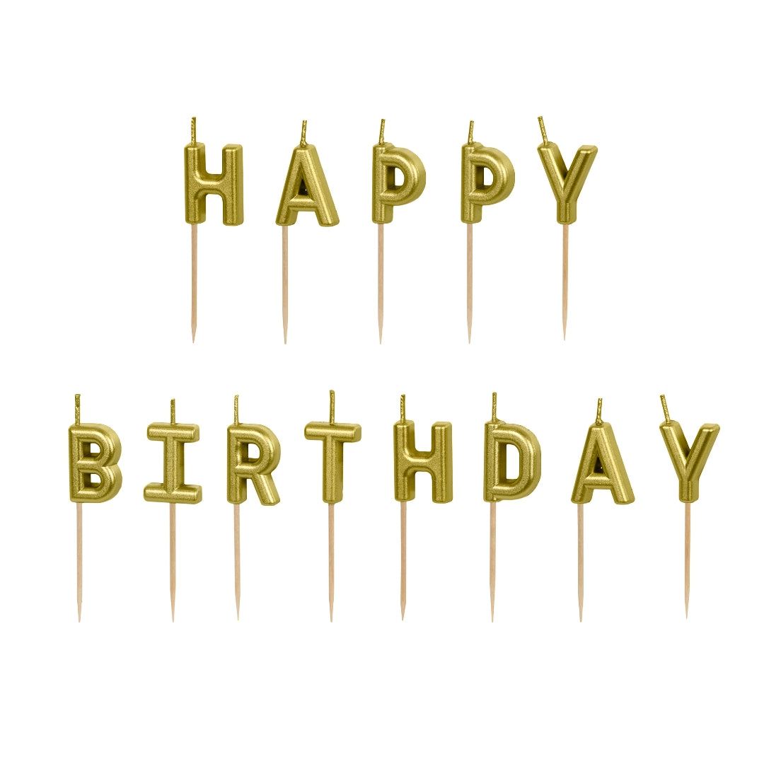 Party Deco Candles 7cm A Pack Of 13pcs - Happy Birthday Gold