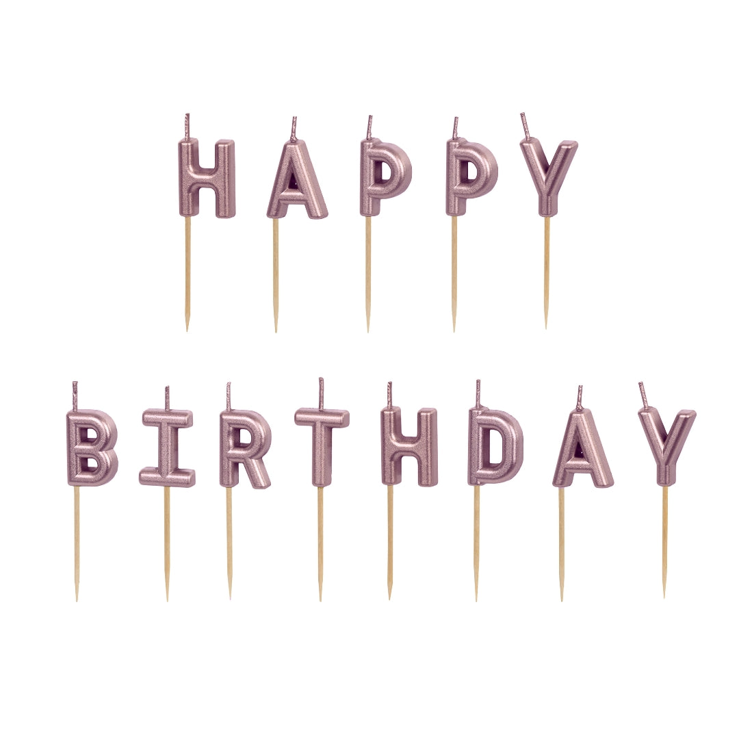Party Deco Candles 7cm A Pack Of 13pcs - Happy Birthday Rose Gold