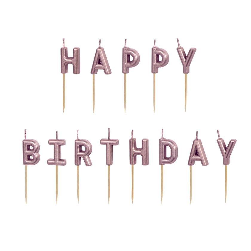 Party Deco Candles 7cm A Pack Of 13pcs - Happy Birthday Rose Gold