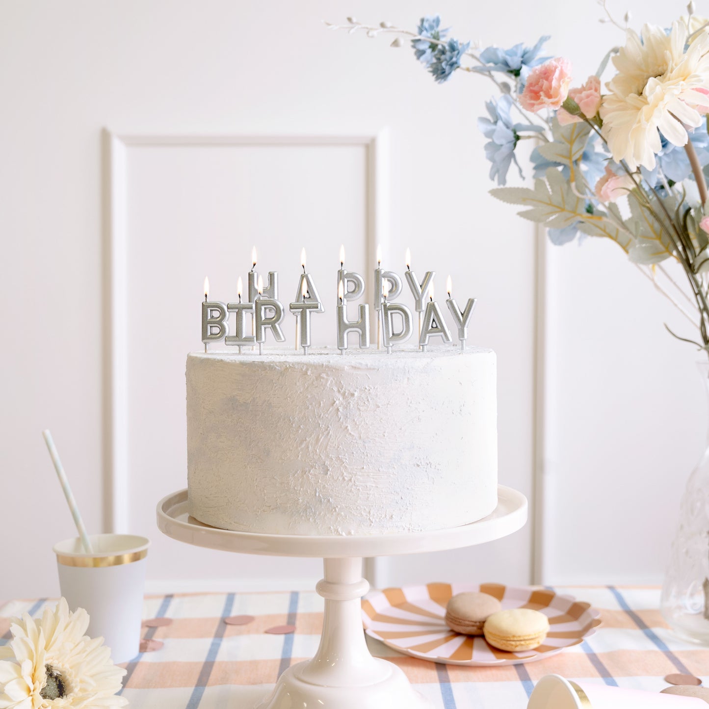 Party Deco Candles 7cm A Pack Of 13pcs - Happy Birthday Silver