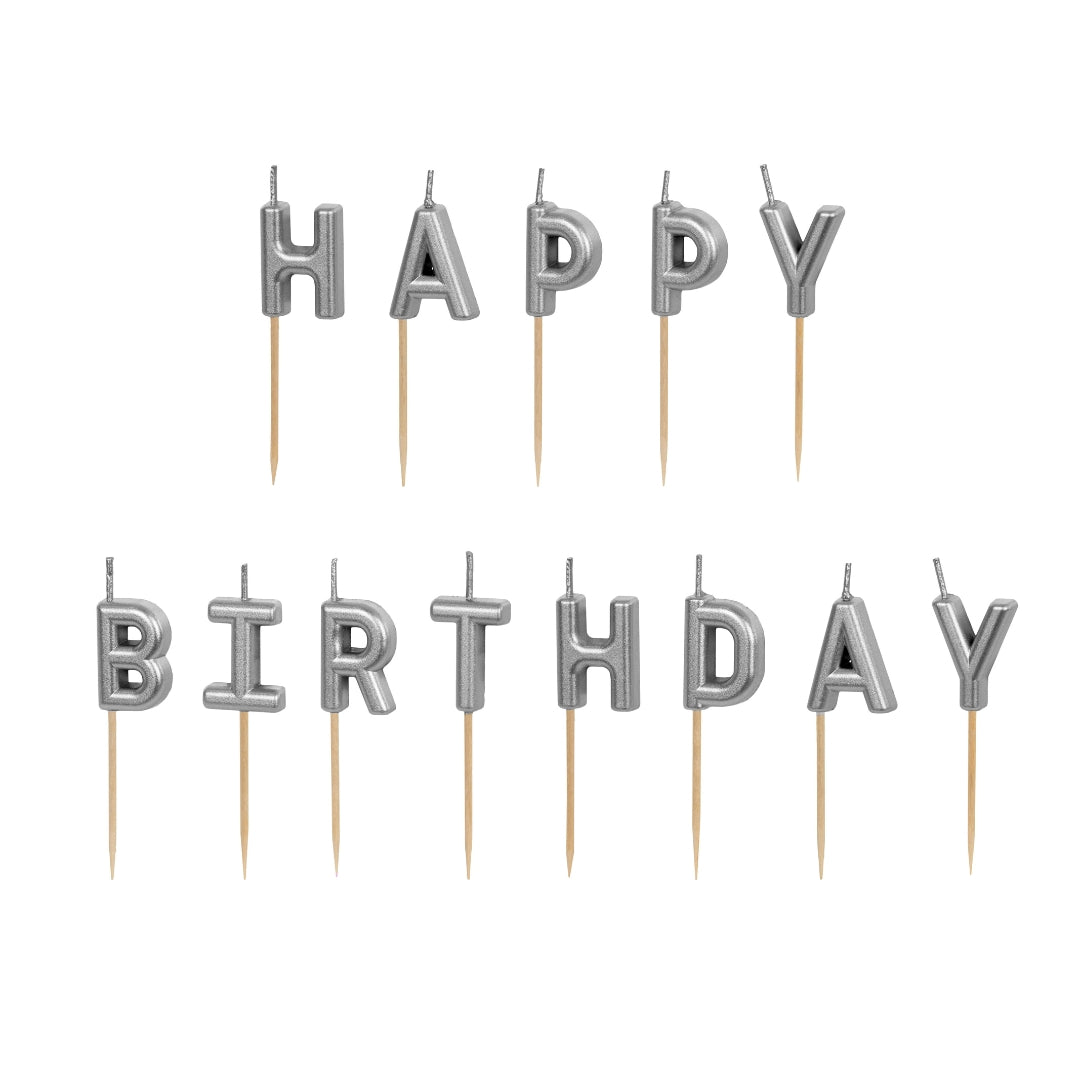 Party Deco Candles 7cm A Pack Of 13pcs - Happy Birthday Silver
