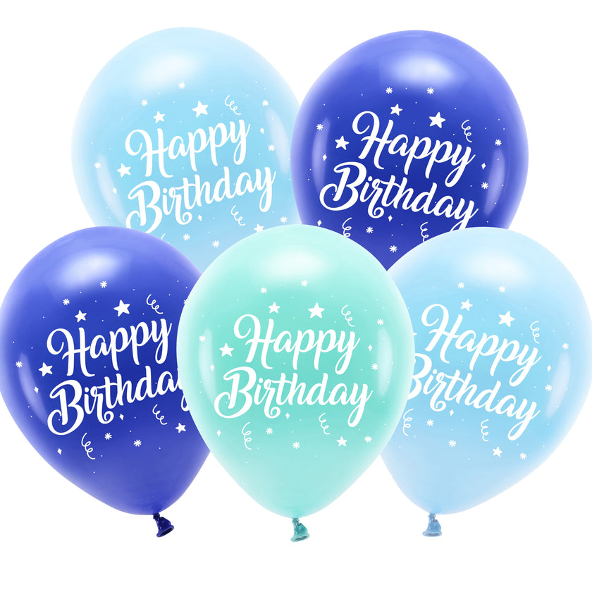 Party Deco Helium Eco Balloons 26cm A Pack Of 5pcs - Happy Birthday Blue