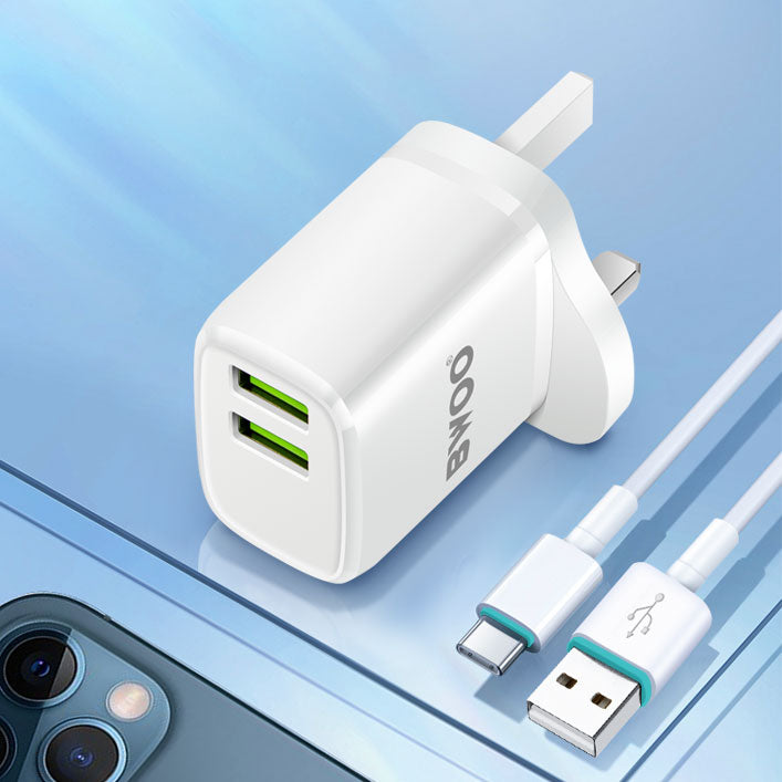 Bwoo 2 USB Fast Charger With Type-C Cable 1m