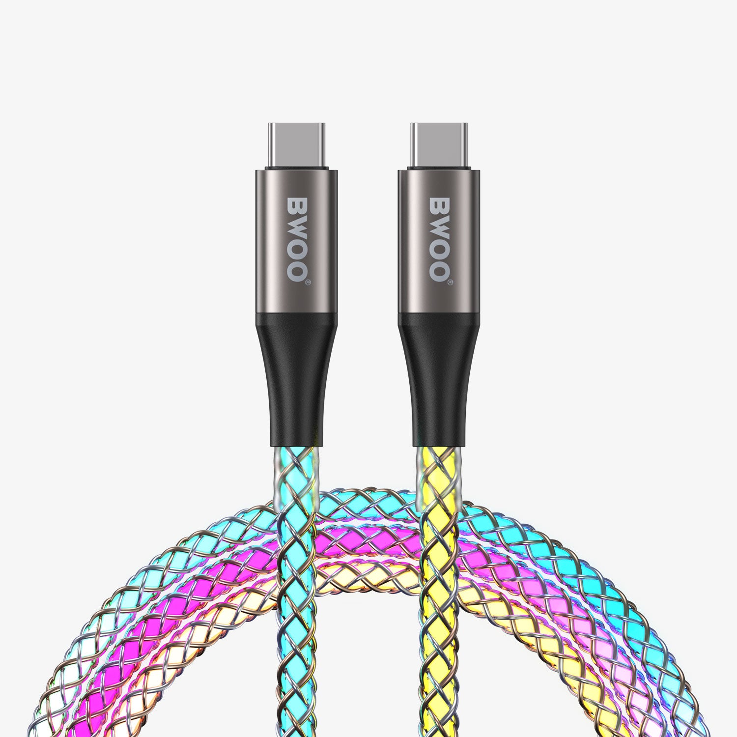 Bwoo 65W Type-C to Type-C Transparent Usb Cable With Led Light