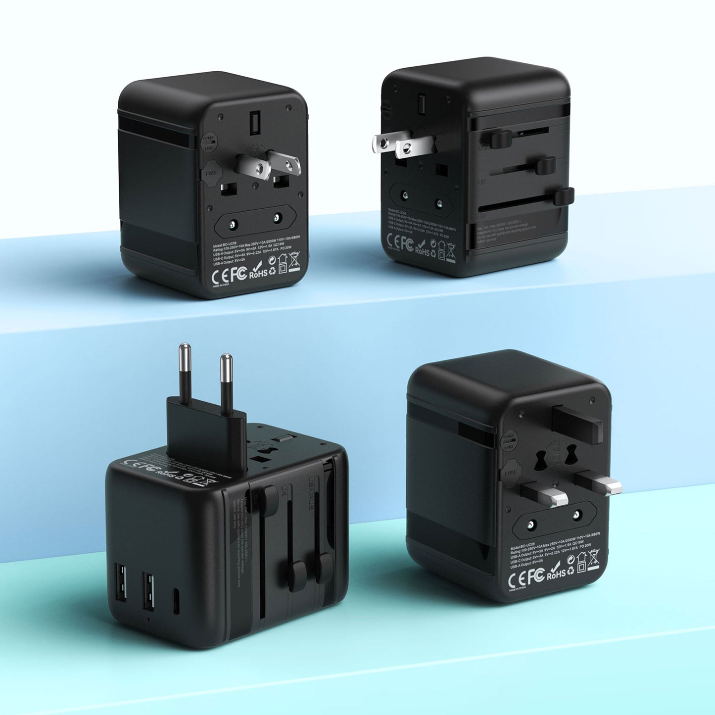 BWOO BO-UC08  International Multi Plug Travel Adapter GaN PD 20W 3 in 1
