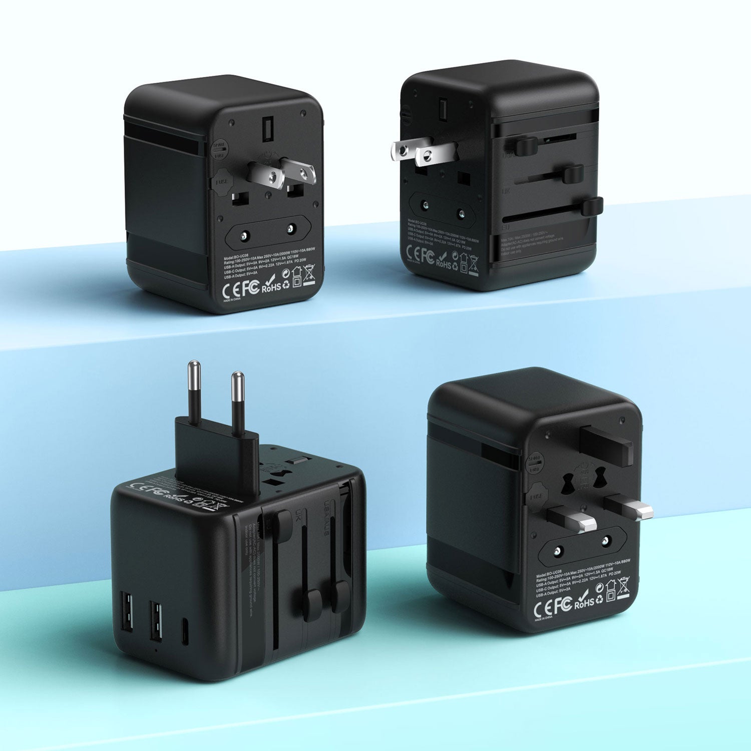 BWOO BO-UC08  International Multi Plug Travel Adapter GaN PD 20W 3 in 1