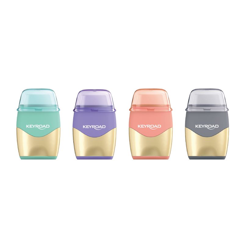 Keyroad Sharpener Dual Hole + Eraser - Metallic x 1pc Assortment