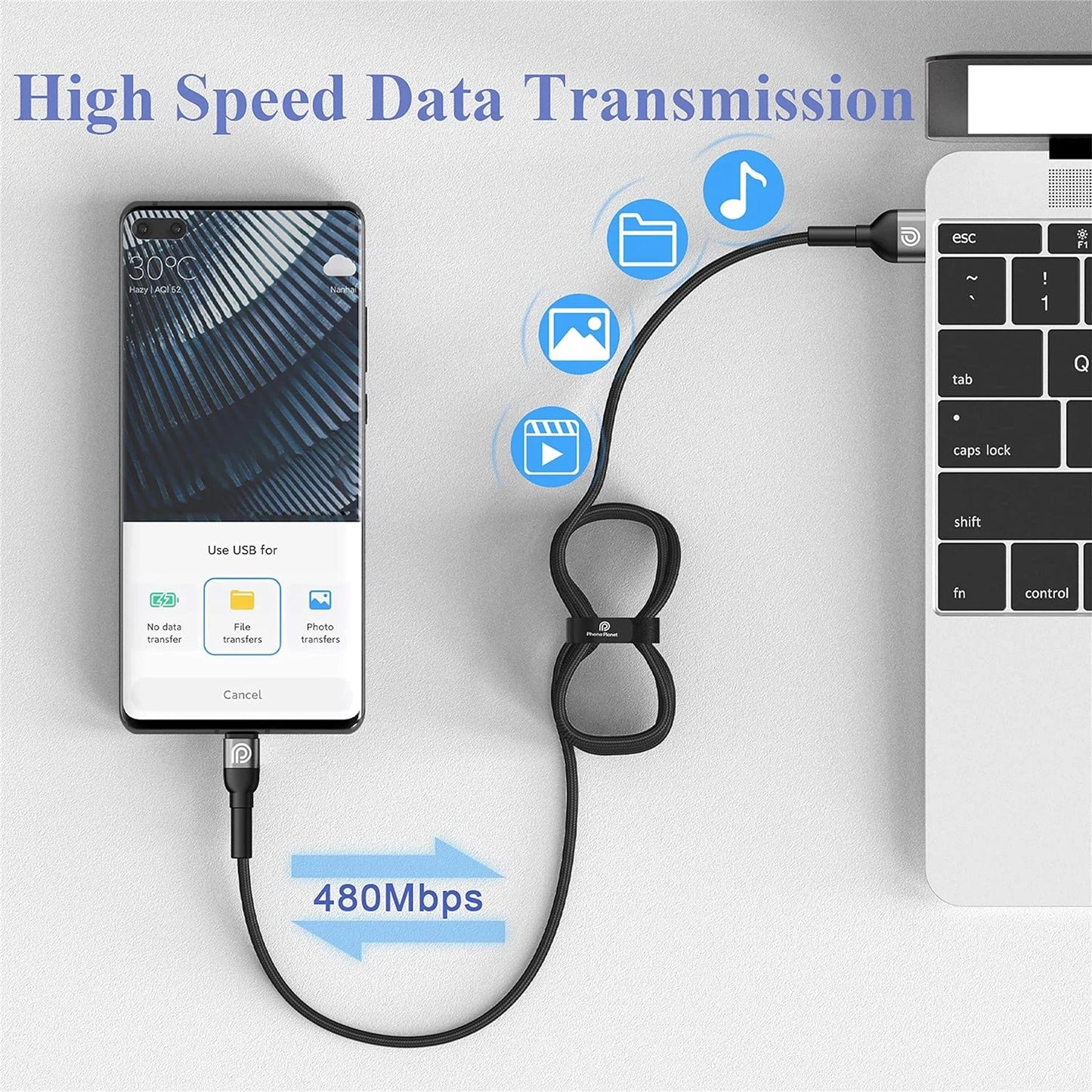 Phone Planet Braided Type-C To Lightning Cable 2m
