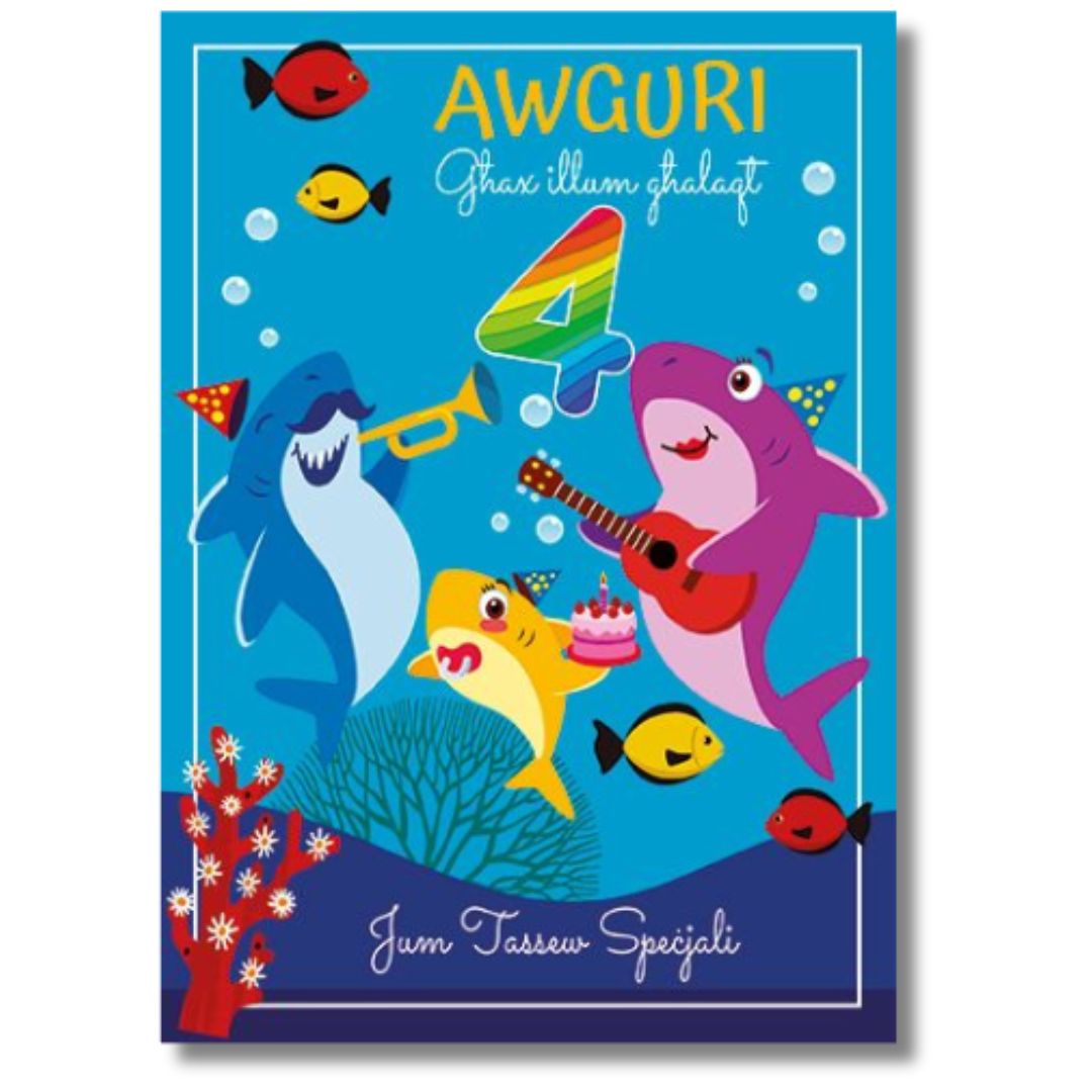 Awguri Ghax Illum Ghalaqt 4' - Sharks Birthday Card