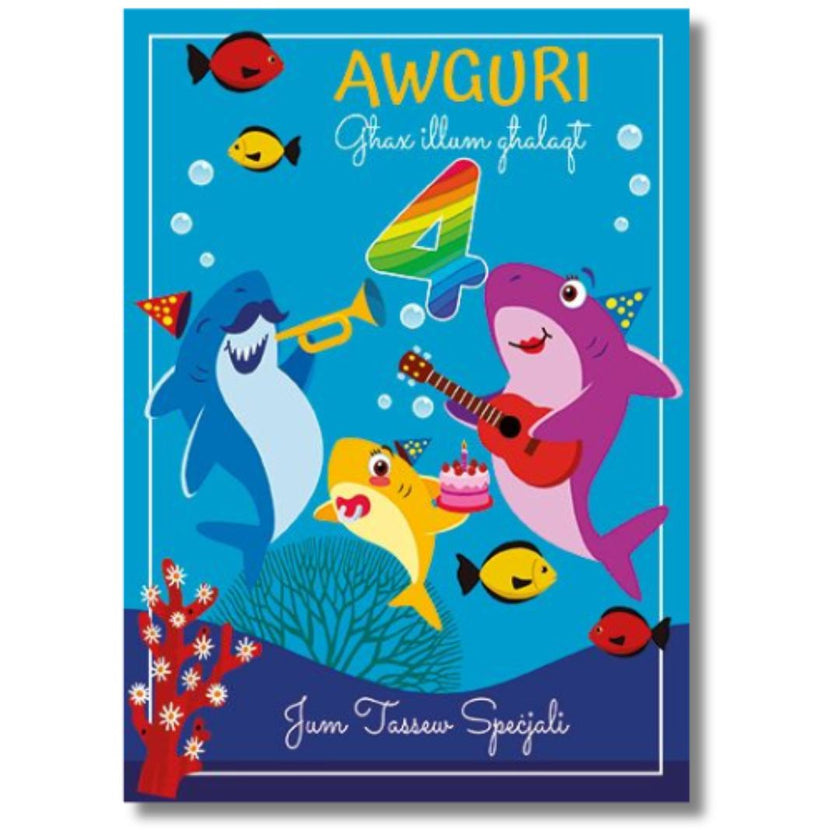 Awguri Ghax Illum Ghalaqt 4' - Sharks Birthday Card