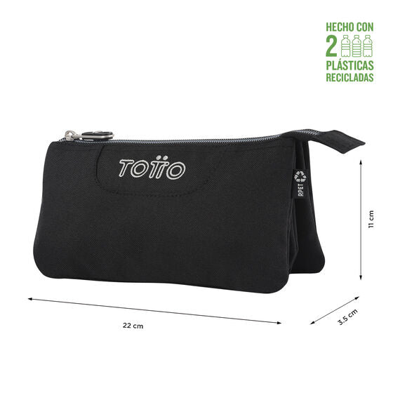 Totto 3 Compartments Pencil Case 22 x 11 x 3.5cm - Black