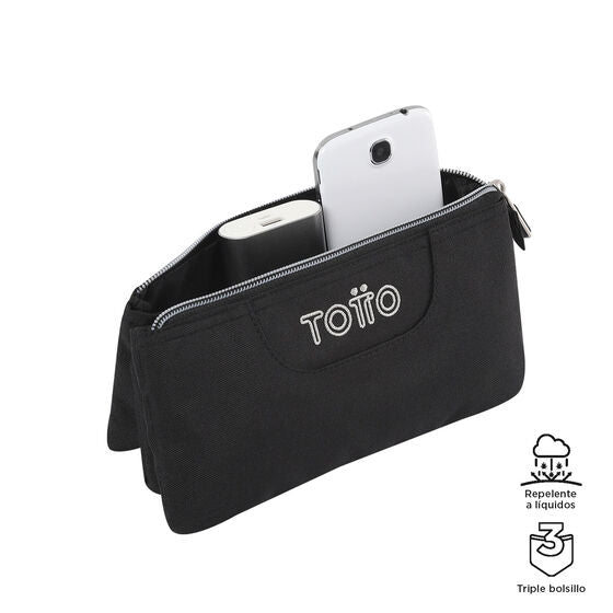 Totto 3 Compartments Pencil Case 22 x 11 x 3.5cm - Black