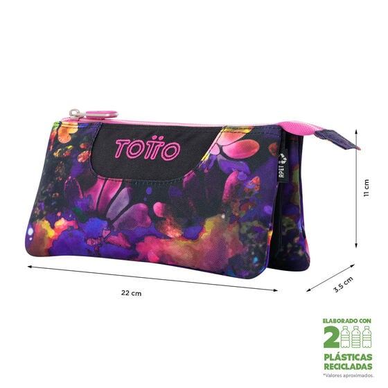 Totto 3 Compartments Pencil Case 22 x 11 x 3.5cm - Flower Galaxy