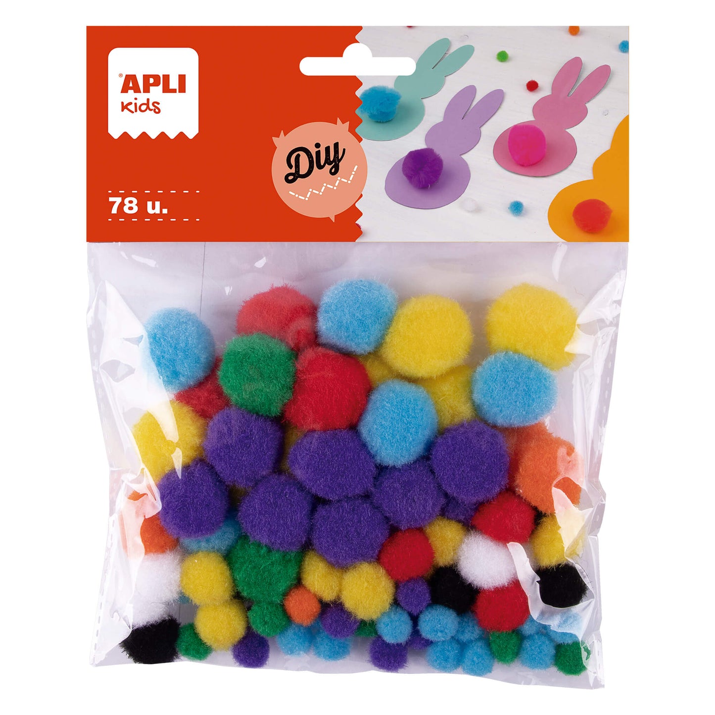 Apli Kids Pom-Poms Assorted Colours And Sizes A Pack Of 78pcs