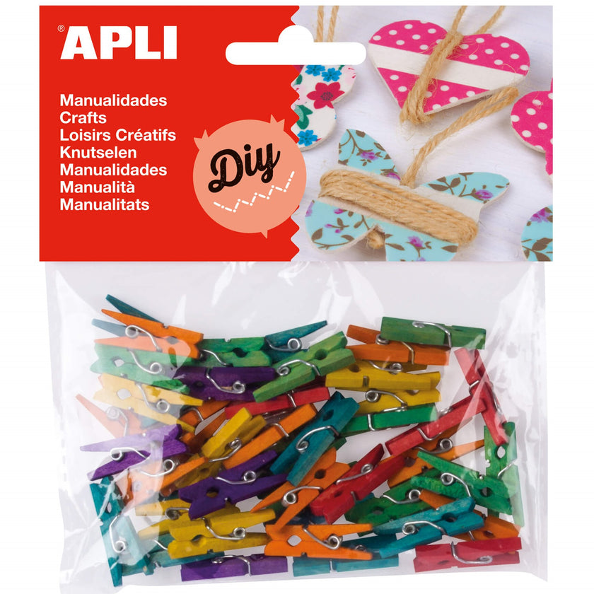 Apli Kids Mini Wooden Craft Clips Assorted Colours A Pack Of 45pcs