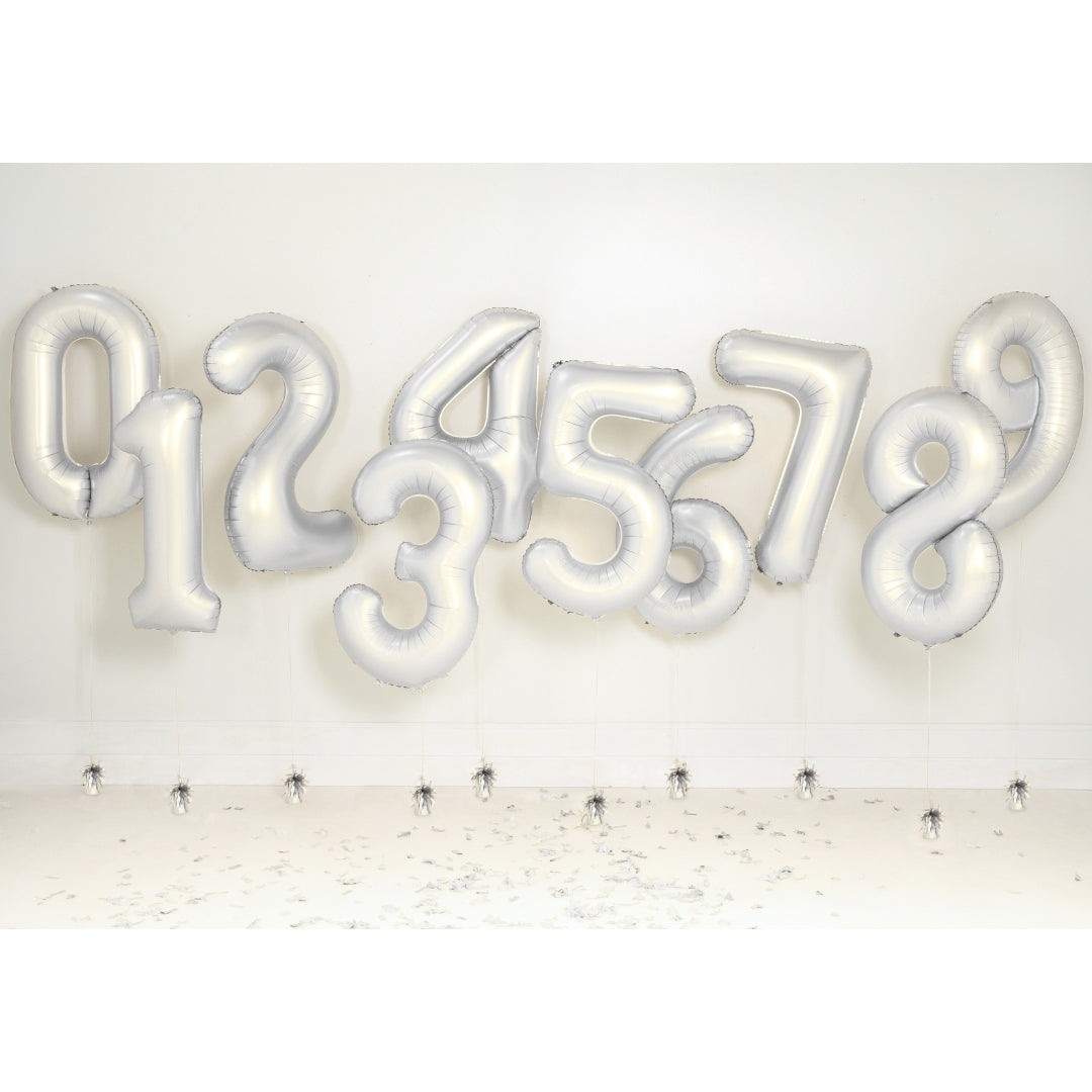 Party Deco Helium Foil Balloon 86cm - All Numbers! - Satin Silver