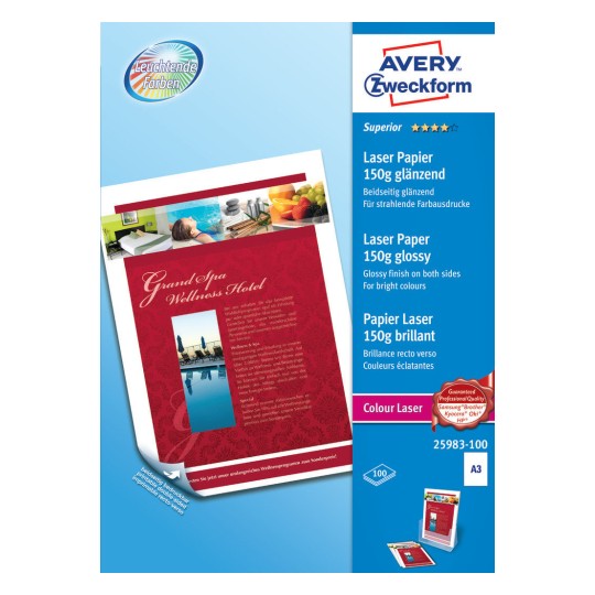 A3 Avery Superior Colour Laser Paper 150g Glossy A Pack Of 50p